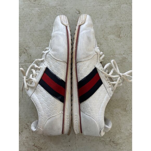Gucci White Leather Sneakers With Red & Blue Stripes Size 10G - Picture 8 of 13